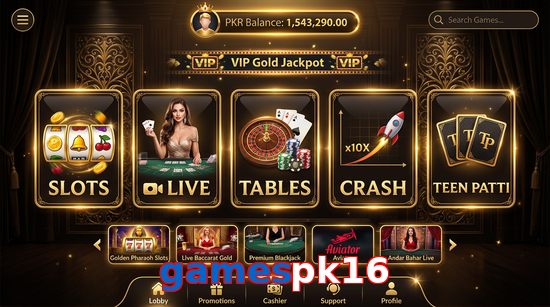 Main screen of Gamespk16 casino page for PK players