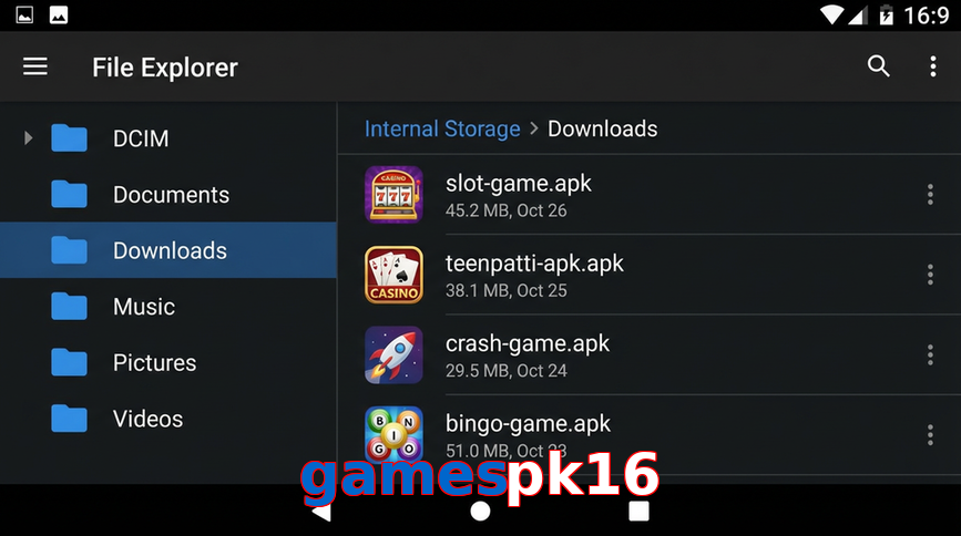 Main screen of Gamespk16 gameapk page for PK players